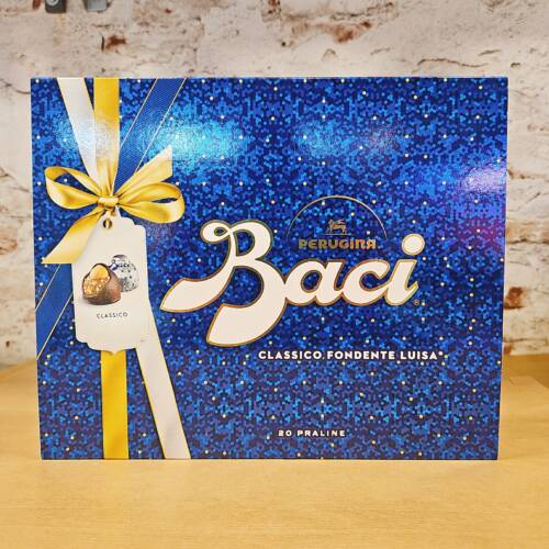 Caja Baci Perugina Xmas Box Original Dark con 20 bombones de chocolate negro y avellanas, edición especial Navidad.